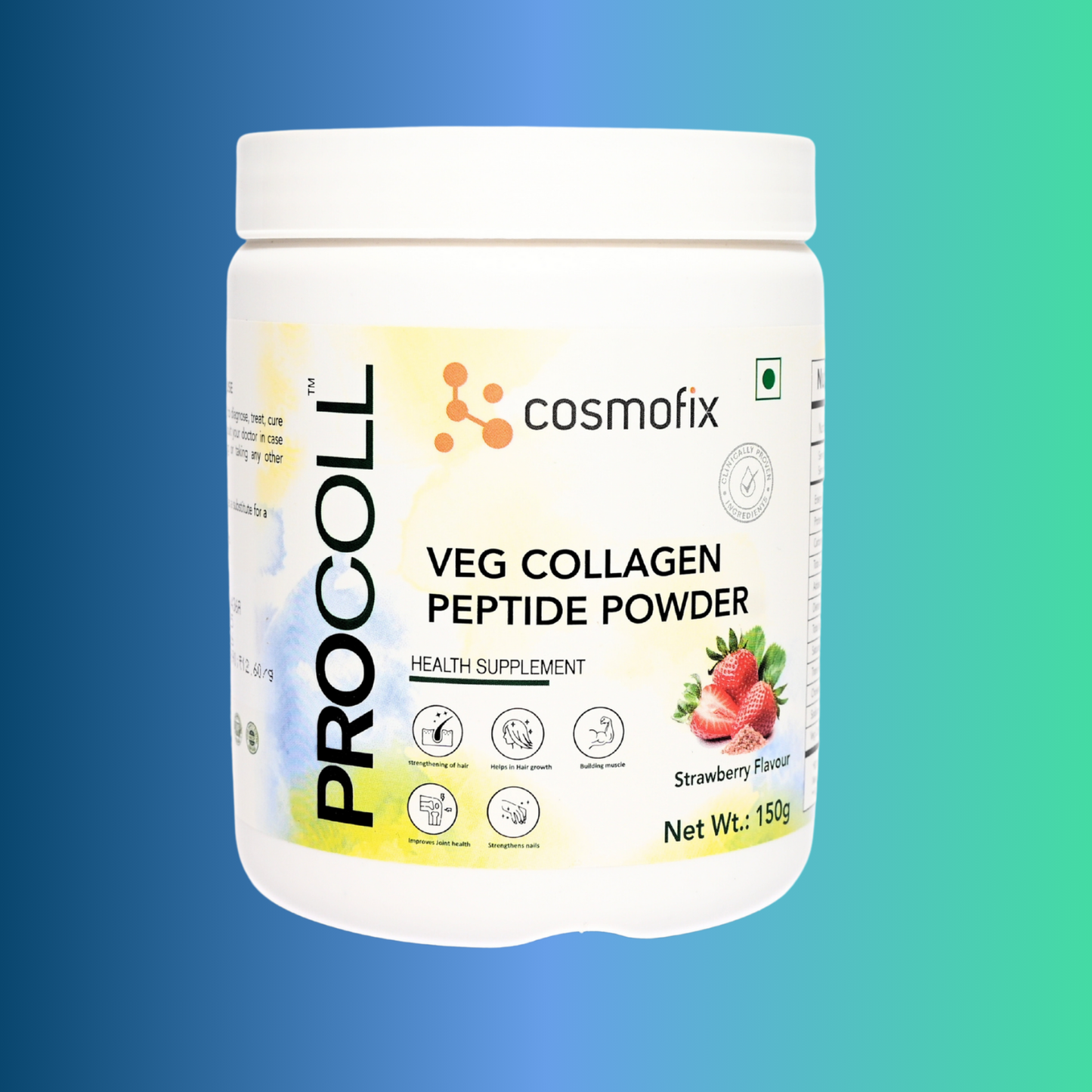 Cosmofix Procoll Vegan Collagen Peptide Powder – Strawberry Flavour (150g)