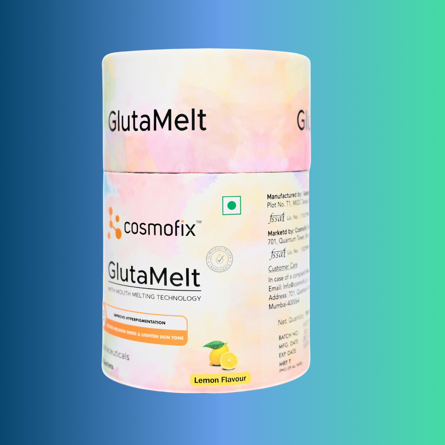 GlutaMelt – Mouth Melting Glutathione Supplement | 15 Lemon Flavour Sachets | Cosmofix
