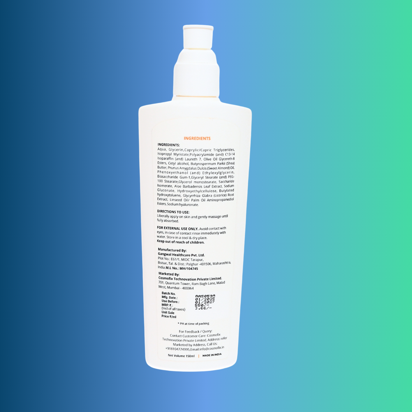 Cosmofix Corium Body Lotion – Lightweight Moisturizer with Hyaluronic Acid, Omega-3 & Ceramide – pH 5.5