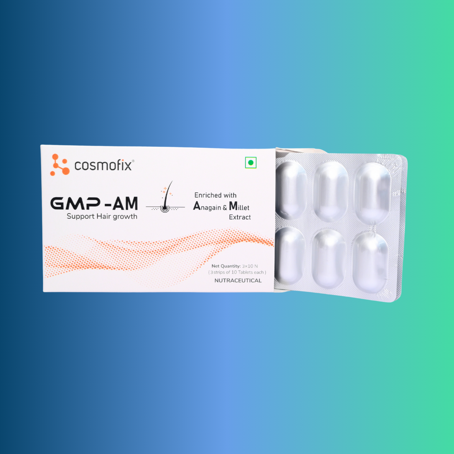 Cosmofix GMP-AM Hair Growth Tablets | With Anagain & Millet Extract | Supports Regrowth & Reduces Hair Fall | 30 Tablets