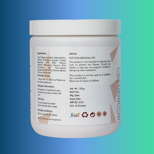 Anvika Veg Collagen – Strawberry Flavour | 150g | Supports Hair, Skin & Joint Health