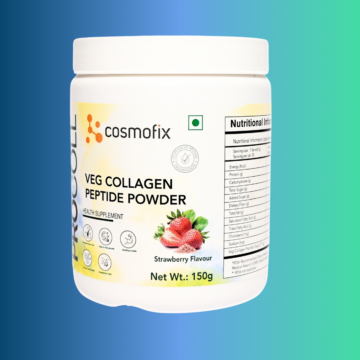 Cosmofix Procoll Vegan Collagen Peptide Powder – Strawberry Flavour (150g)