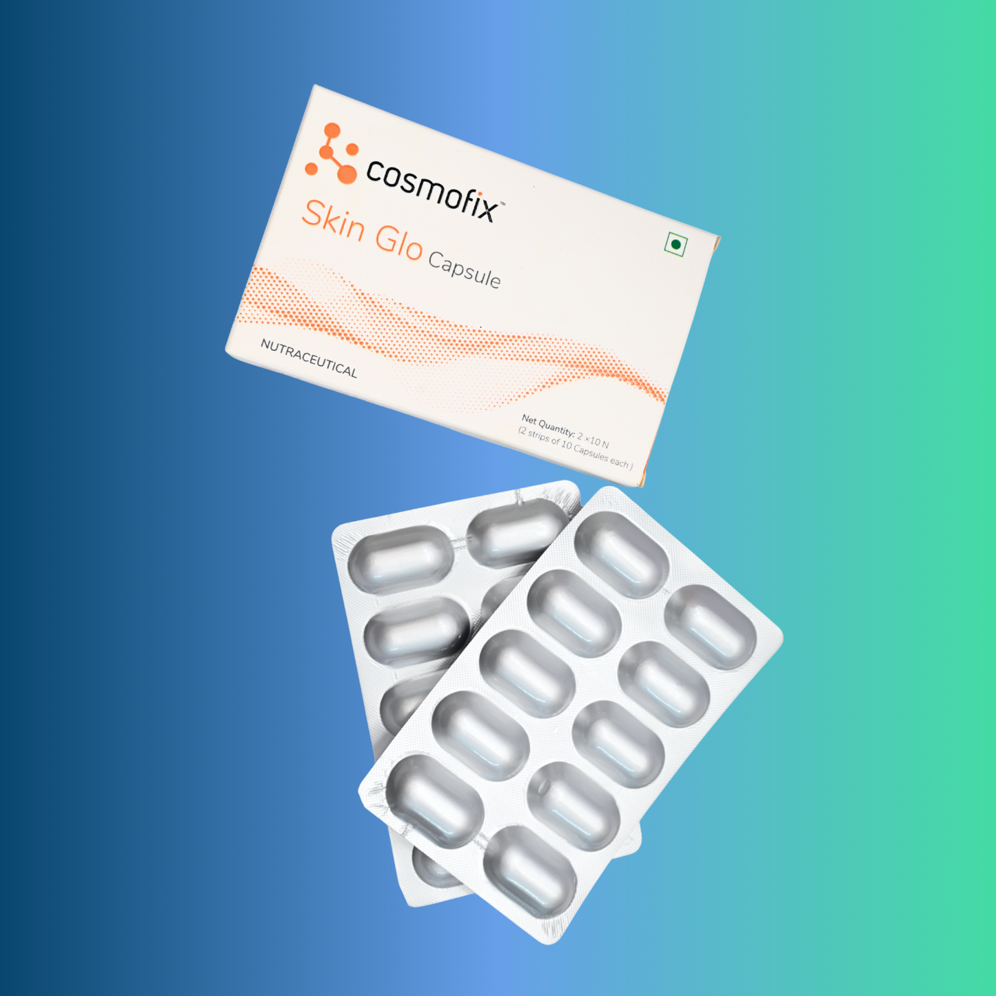 Cosmofix Skin Glo Capsules | For Brighter, Glowing Skin | Nutraceutical Support for Radiance | 2 x 10 Capsules