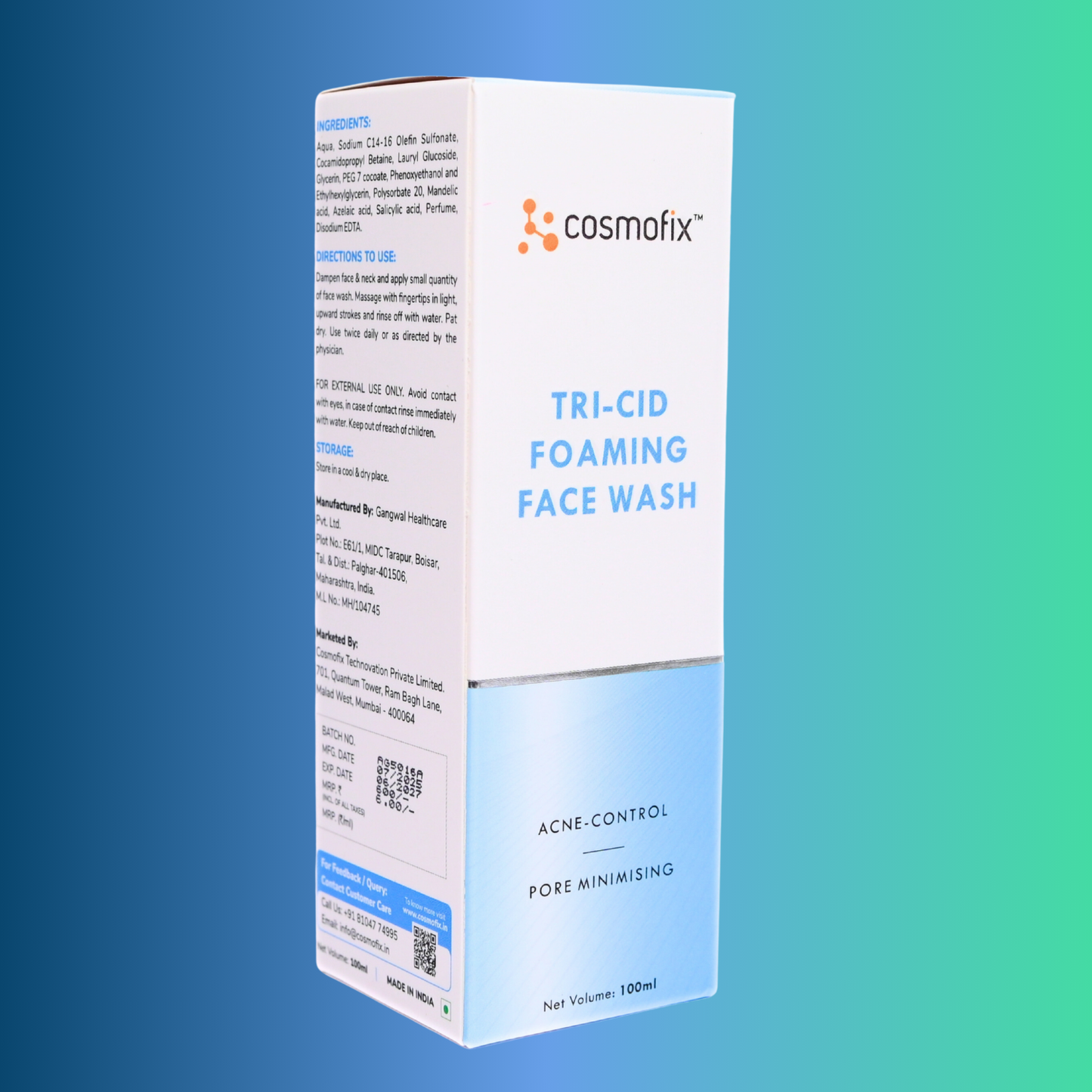 Cosmofix Tri-Cid Foaming Face Wash | With Salicylic, Mandelic & Azelaic Acid | Acne Control & Pore Minimizer | 100ml
