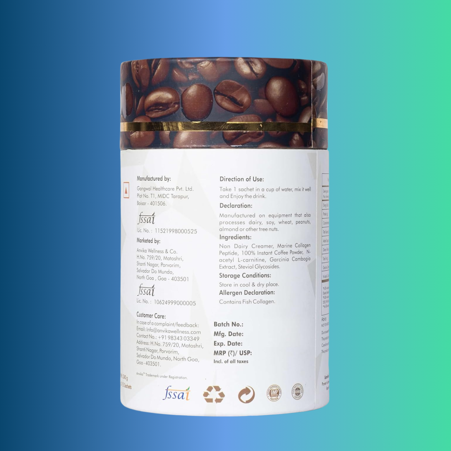 Anvika Slender Collagen Coffee – Marine Collagen with Garcinia Cambogia & L-Carnitine – 15 Sachets