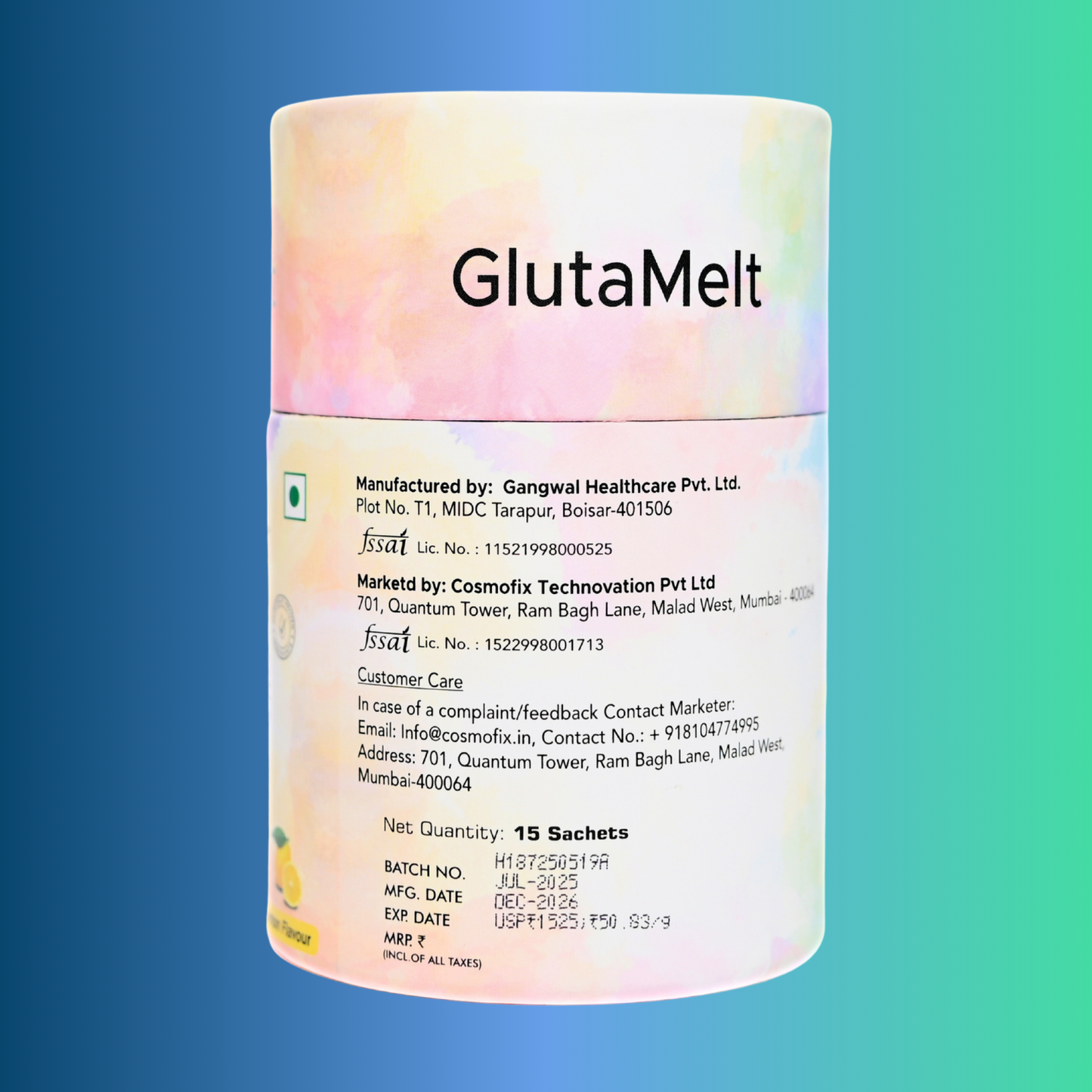 GlutaMelt – Mouth Melting Glutathione Supplement | 15 Lemon Flavour Sachets | Cosmofix