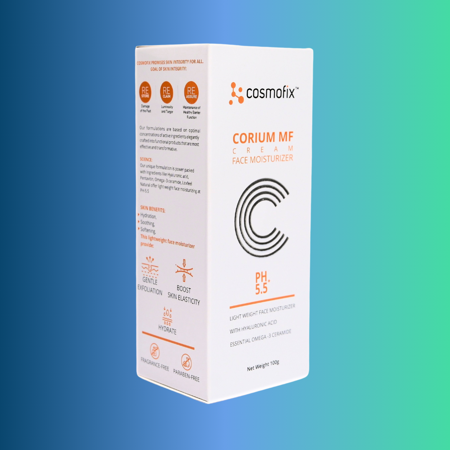 Cosmofix Corium MF Face Moisturizer | With Hyaluronic Acid & Omega-3 Ceramide | Lightweight, pH 5.5 Barrier Repair | 100g