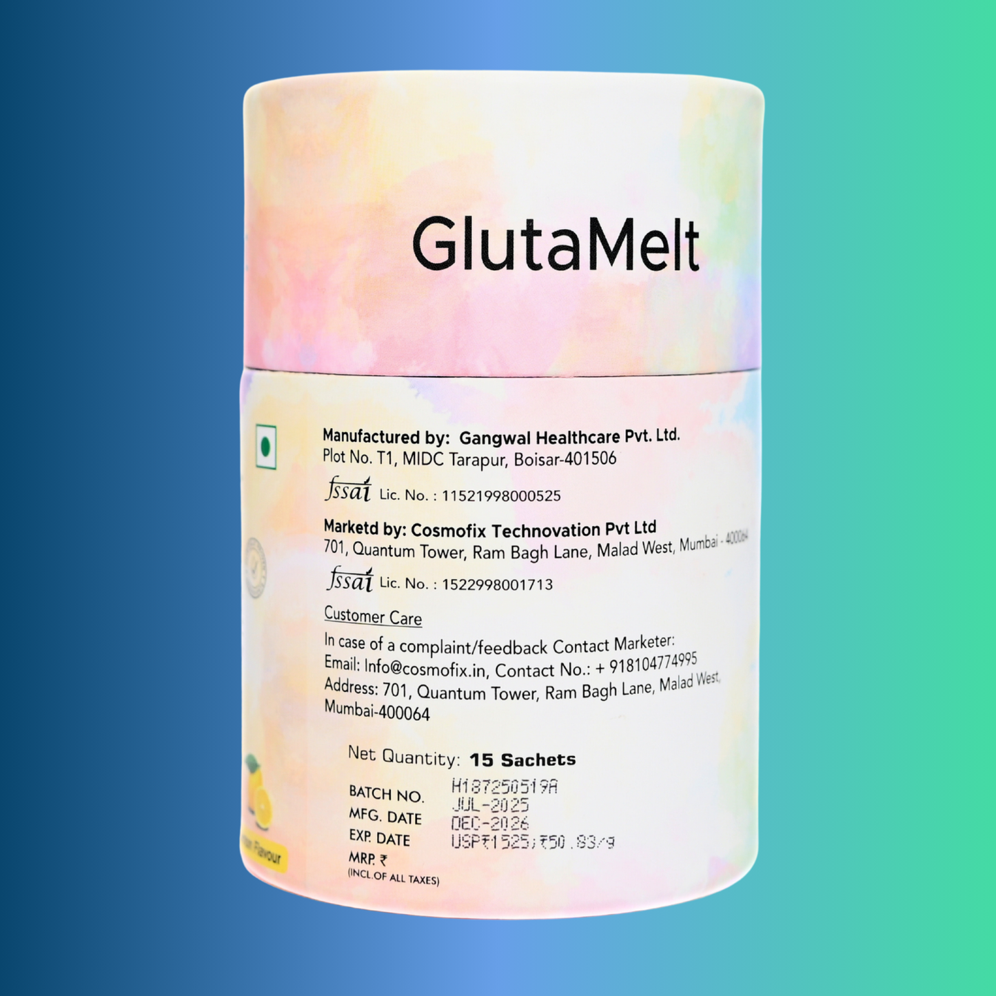 GlutaMelt – Mouth Melting Glutathione Supplement | 15 Lemon Flavour Sachets | Cosmofix