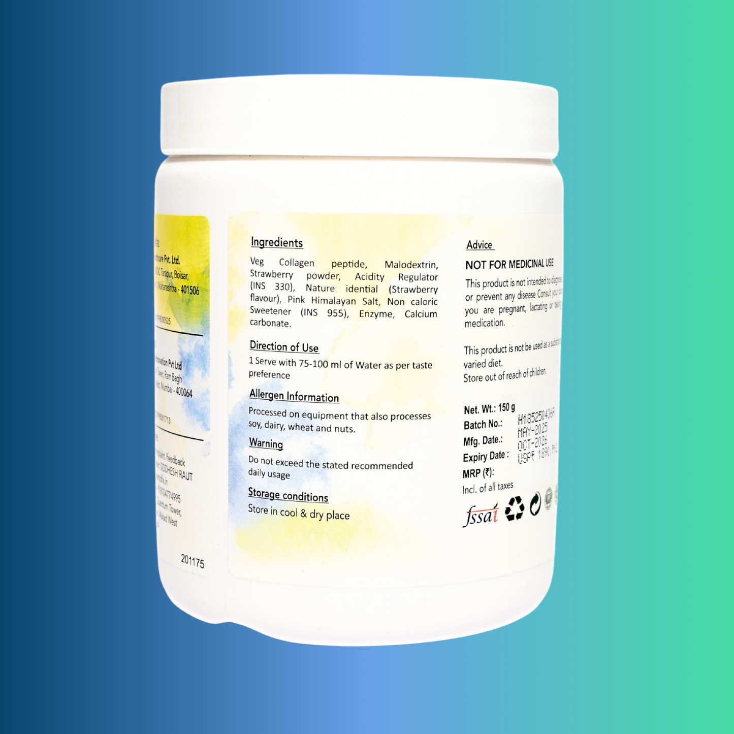 Cosmofix Procoll Vegan Collagen Peptide Powder – Strawberry Flavour (150g)