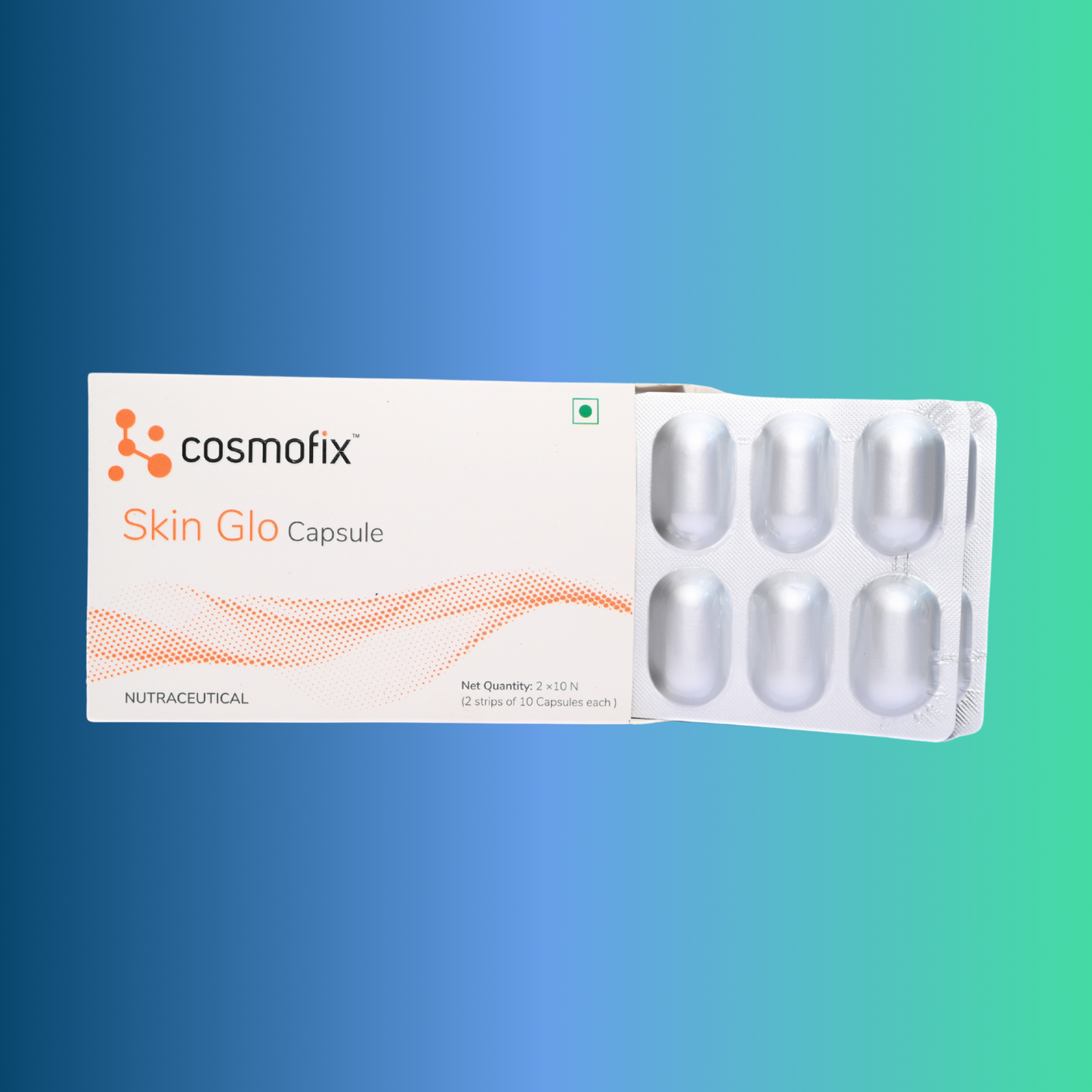 Cosmofix Skin Glo Capsules | For Brighter, Glowing Skin | Nutraceutical Support for Radiance | 2 x 10 Capsules