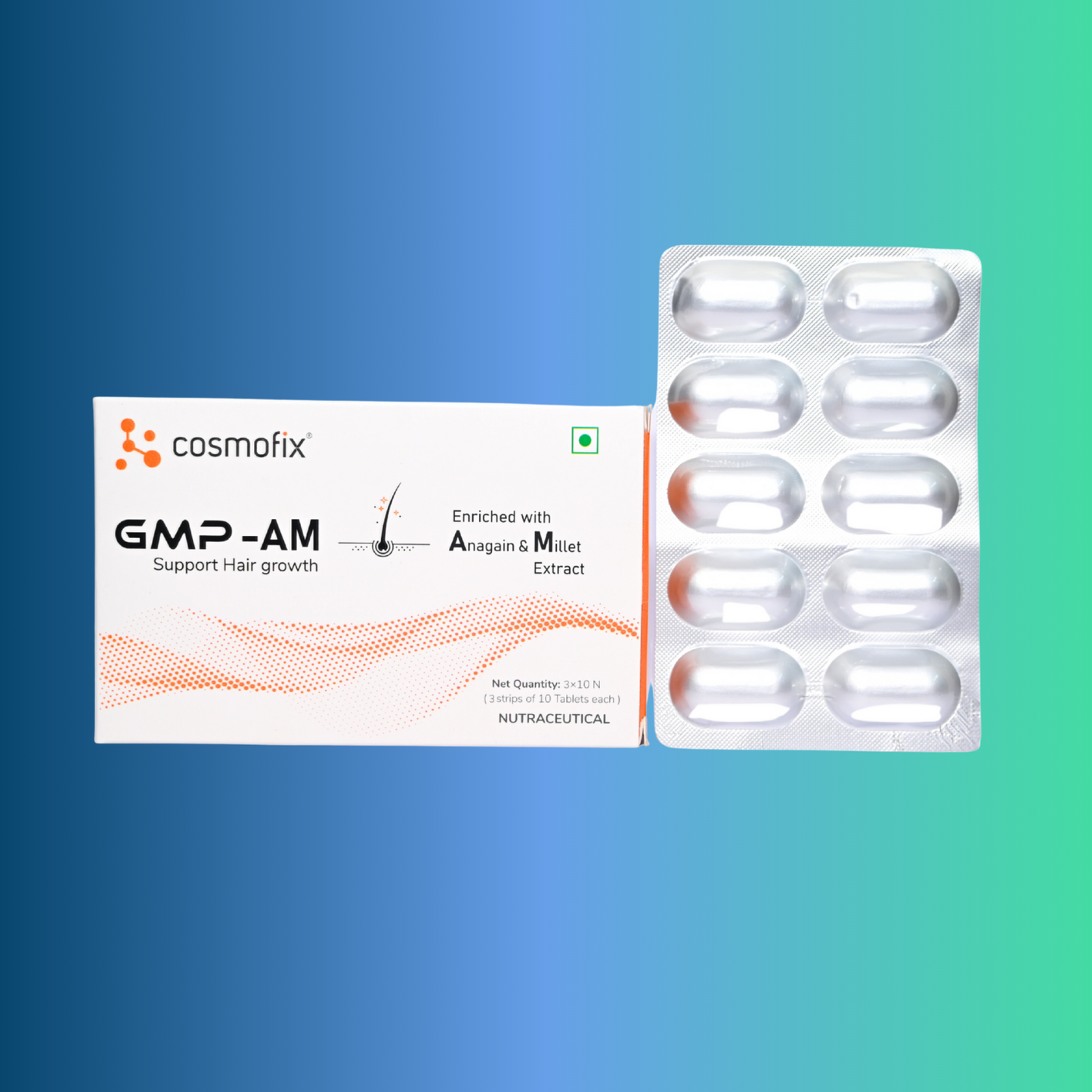 Cosmofix GMP-AM Hair Growth Tablets | With Anagain & Millet Extract | Supports Regrowth & Reduces Hair Fall | 30 Tablets