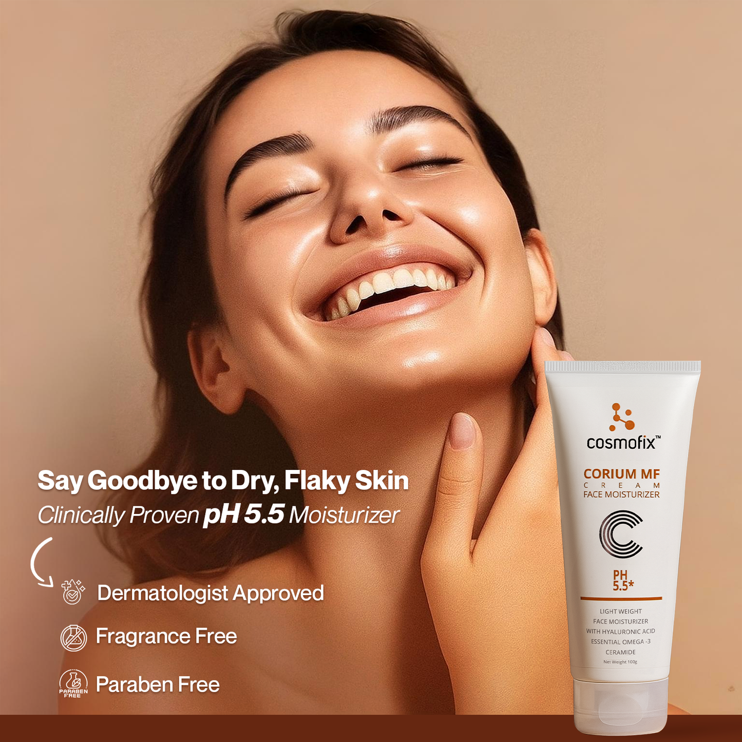 Cosmofix Corium MF Face Moisturizer | With Hyaluronic Acid & Omega-3 Ceramide | Lightweight, pH 5.5 Barrier Repair | 100g