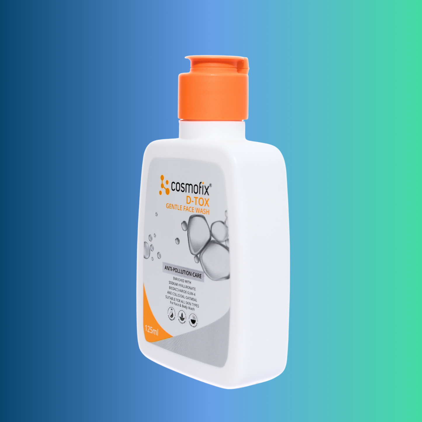Cosmofix D-TOX Gentle Face Wash | Anti-Pollution Cleanser with Sodium Hyaluronate & Oatmeal | 125ml