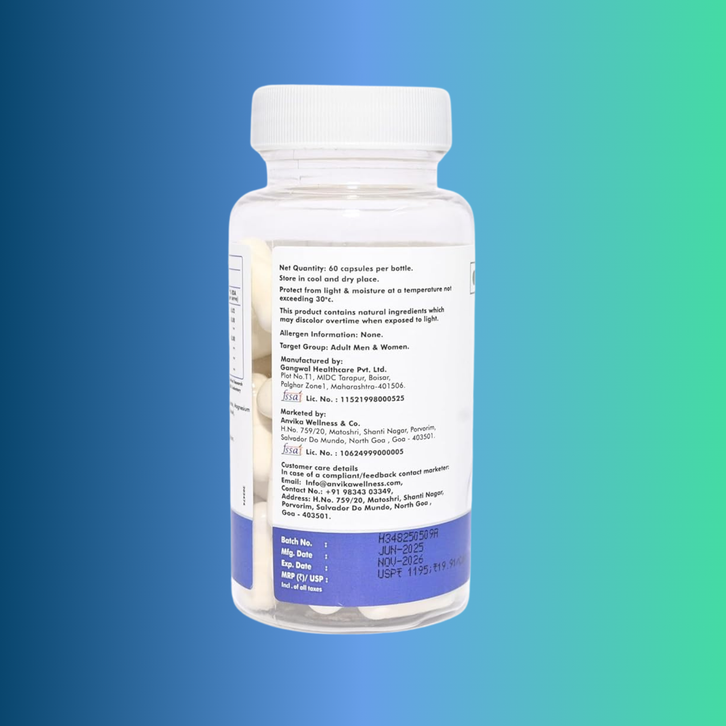 Anvika Triple Magnesium Capsules | Blend of Magnesium Citrate, Oxide & Glycinate | 60 Veg Capsules