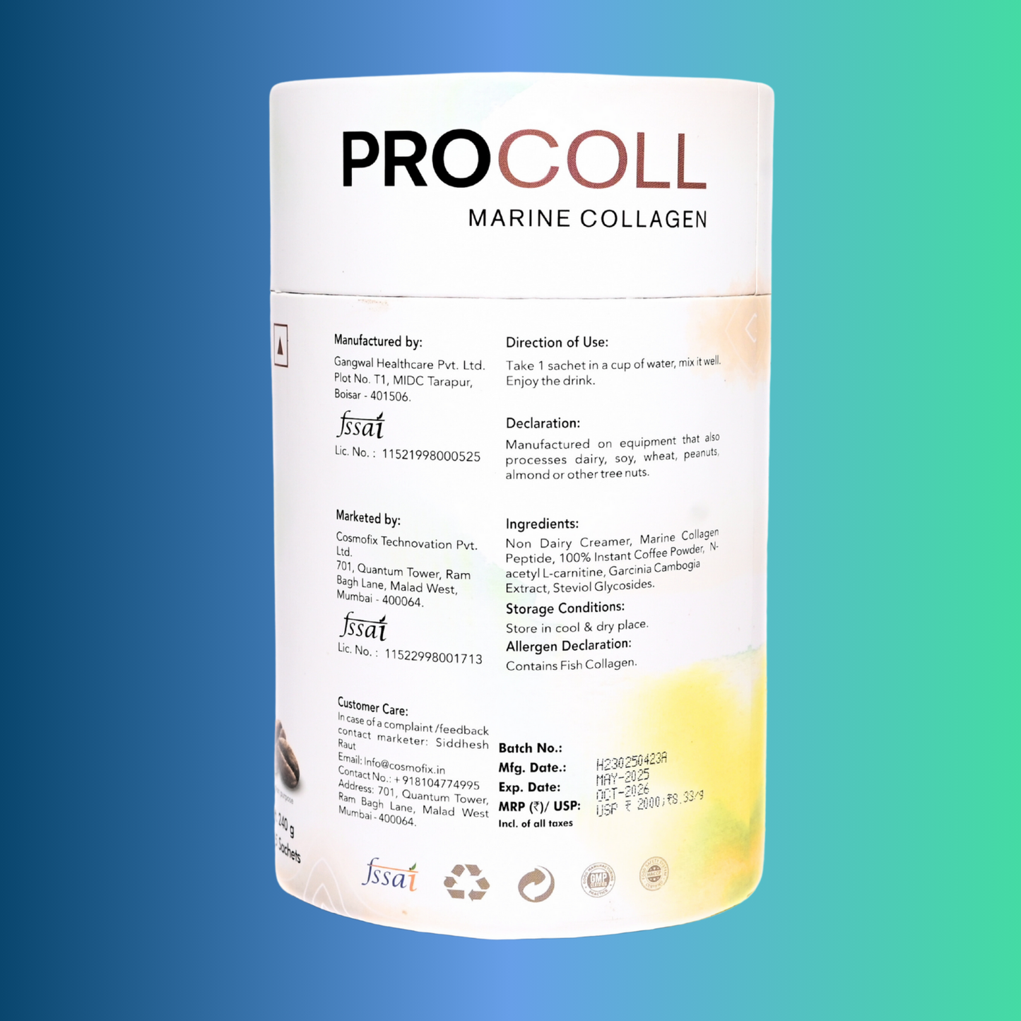Cosmofix Procoll Slender Collagen Coffee – Marine Collagen for Weight Loss, Skin & Metabolism | 240g (15 Sachets)