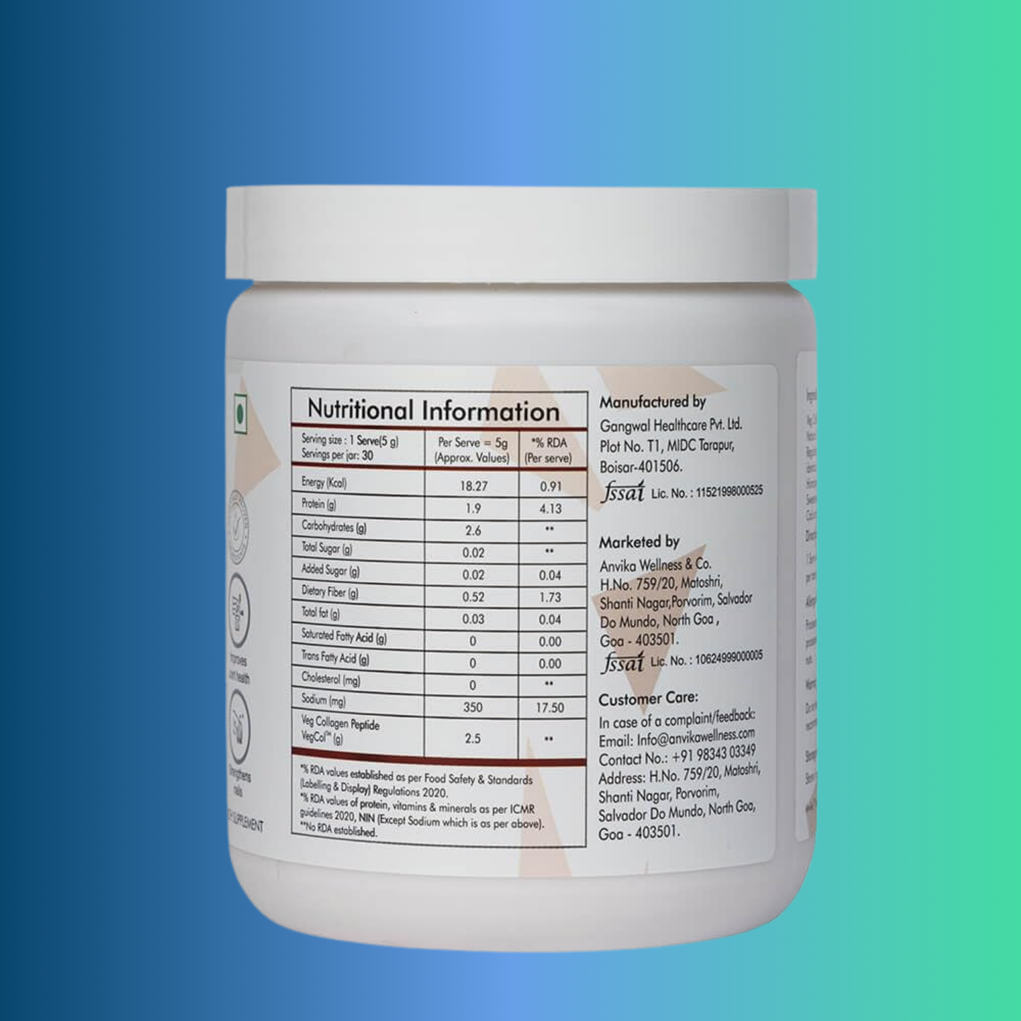 Anvika Veg Collagen – Strawberry Flavour | 150g | Supports Hair, Skin & Joint Health