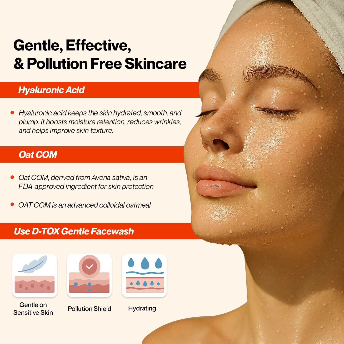 Cosmofix D-TOX Gentle Face Wash | Anti-Pollution Cleanser with Sodium Hyaluronate & Oatmeal | 125ml