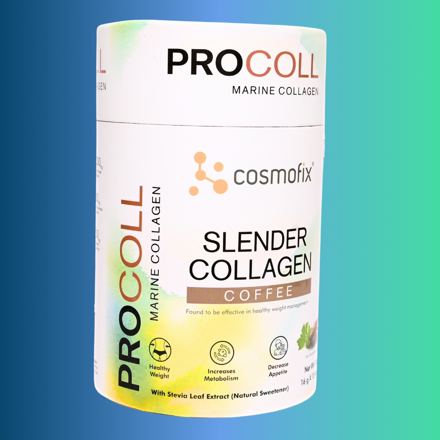 Cosmofix Procoll Slender Collagen Coffee – Marine Collagen for Weight Loss, Skin & Metabolism | 240g (15 Sachets)