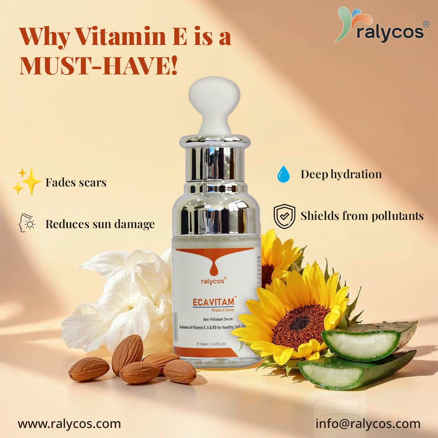 Ralycos ECAVITAM Vitamin E Face Serum for Hydration, Skin Repair & Glow