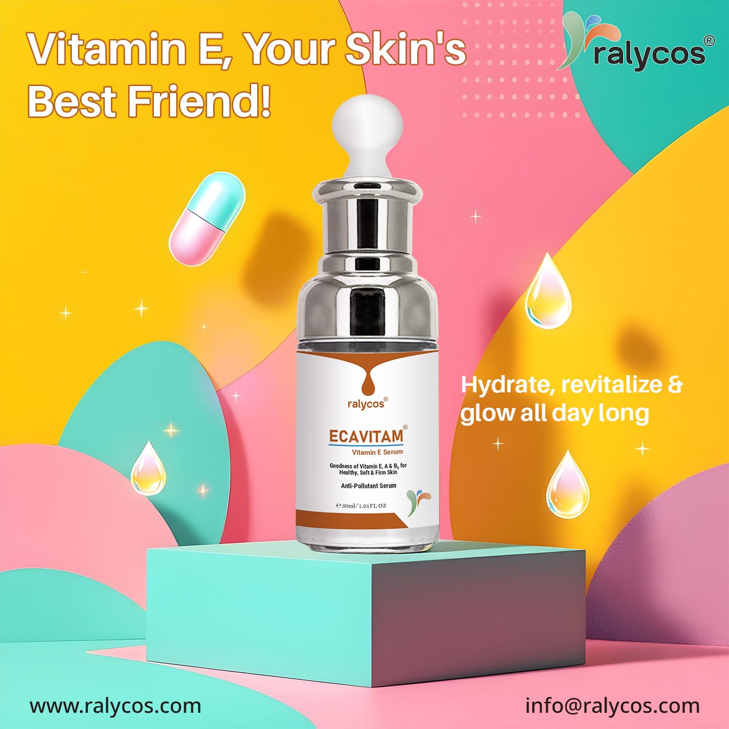 Ralycos ECAVITAM Vitamin E Face Serum for Hydration, Skin Repair & Glow
